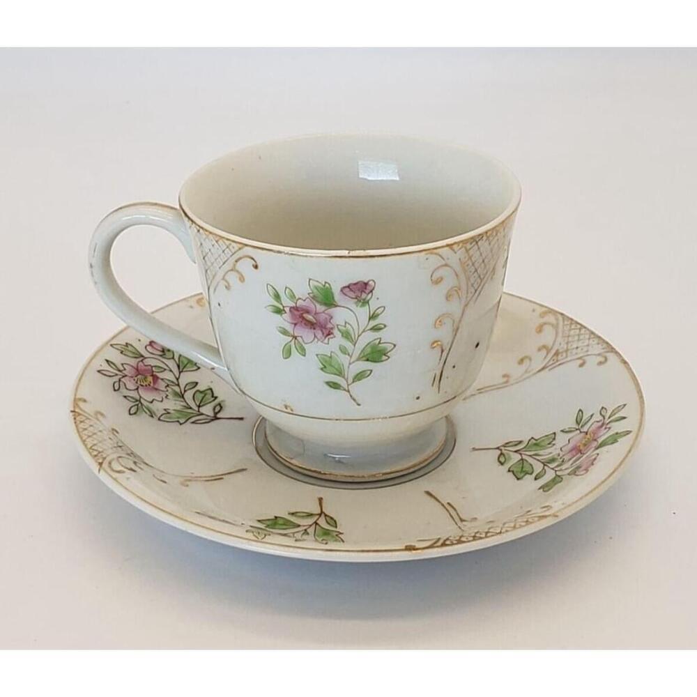 Ucago Gold Trimmed Floral Teacup &Saucer Occupied Japan